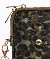 Khaki Leopard Print Leather Crossbody Phone Bag